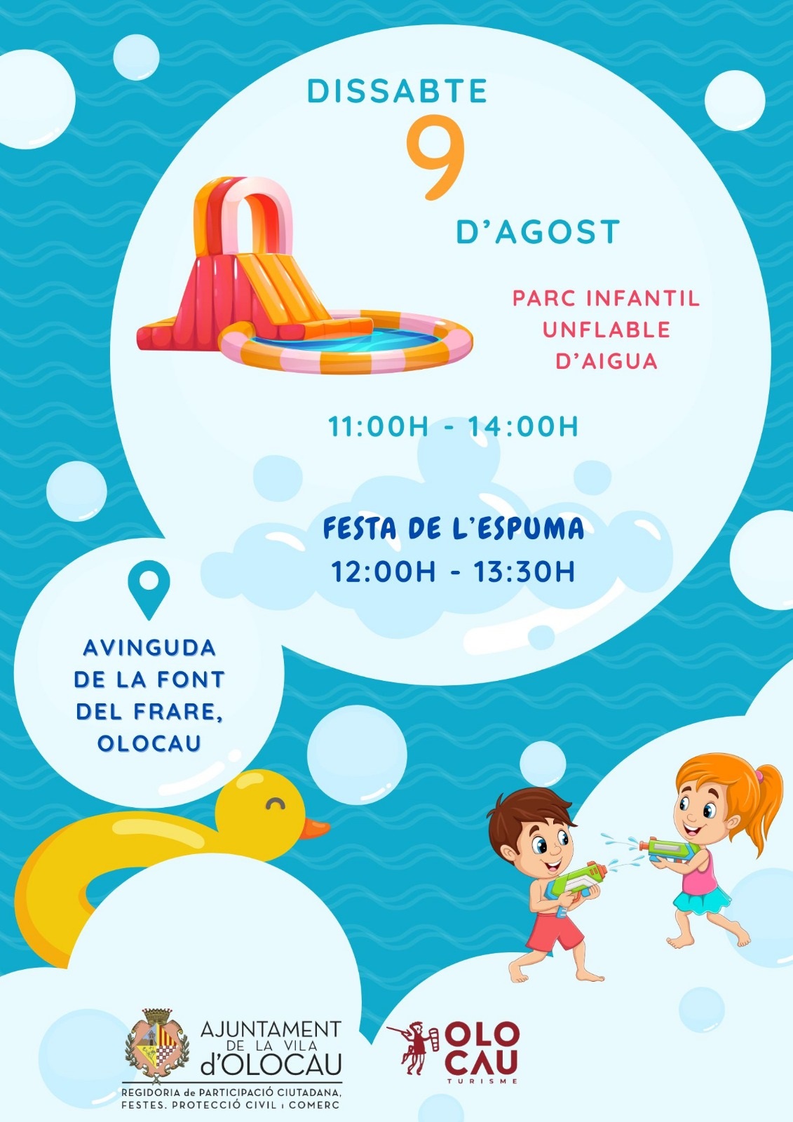 Parc infantil unflable d'aigua i festa de l'espuma (Festes d'Agost en honor a Sant Roc)